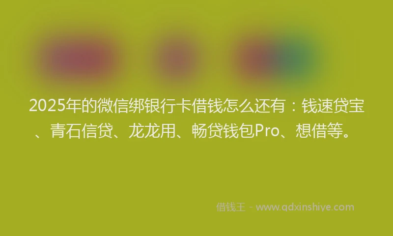 2025年的微信绑银行卡借钱怎么还有：钱速贷宝、青石信贷、龙龙用、畅贷钱包Pro、想借等。