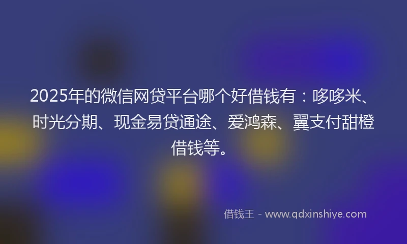 2025年的微信网贷平台哪个好借钱有：哆哆米、时光分期、现金易贷通途、爱鸿森、翼支付甜橙借钱等。