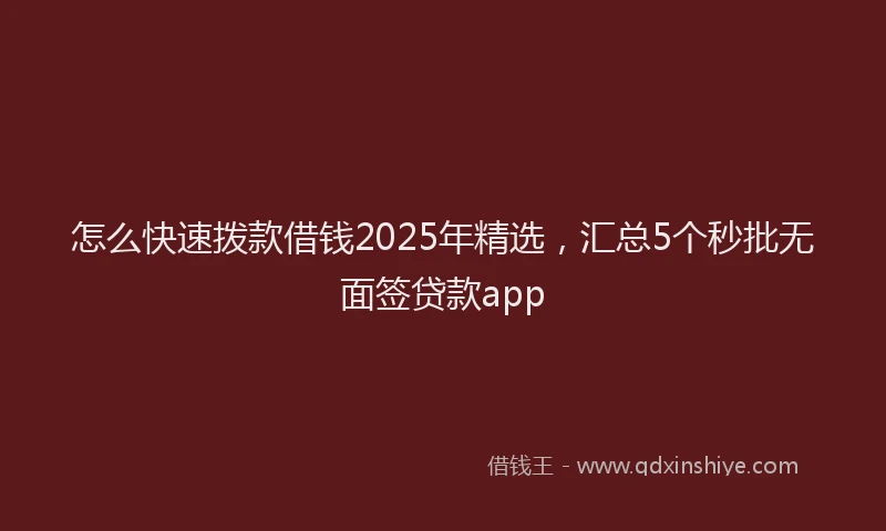 怎么快速拨款借钱2025年精选，汇总5个秒批无面签贷款app