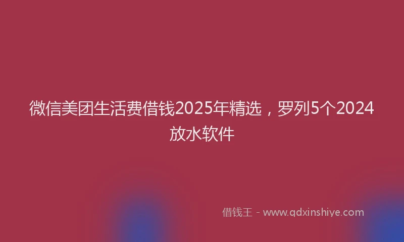 微信美团生活费借钱2025年精选，罗列5个2024放水软件