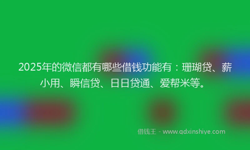 2025年的微信都有哪些借钱功能有：珊瑚贷、薪小用、瞬信贷、日日贷通、爱帮米等。