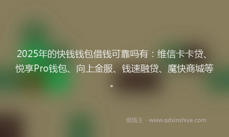2025年的快钱钱包借钱可靠吗有：维信卡卡贷、悦享Pro钱包、向上金服、钱速融贷、魔快商城等。