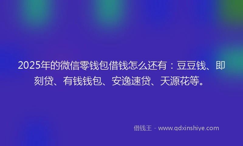2025年的微信零钱包借钱怎么还有：豆豆钱、即刻贷、有钱钱包、安逸速贷、天源花等。