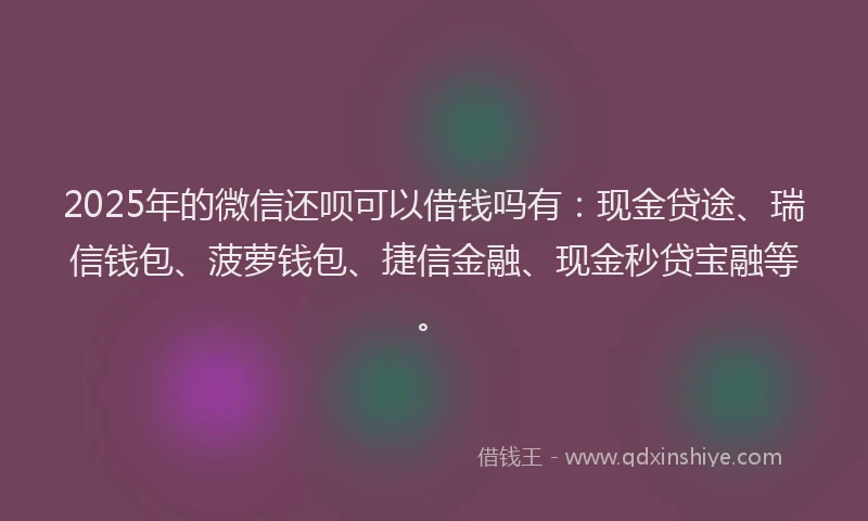 2025年的微信还呗可以借钱吗有：现金贷途、瑞信钱包、菠萝钱包、捷信金融、现金秒贷宝融等。