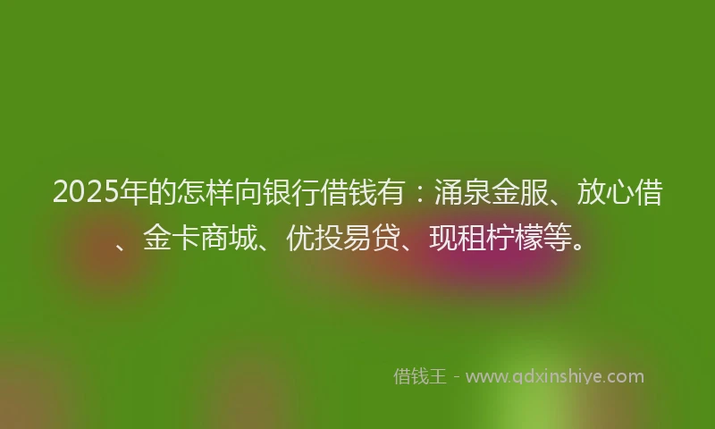 2025年的怎样向银行借钱有：涌泉金服、放心借、金卡商城、优投易贷、现租柠檬等。