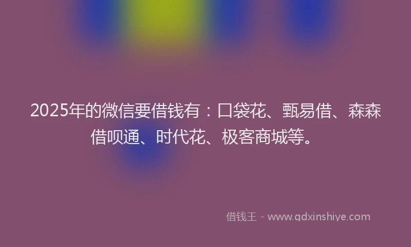 2025年的微信要借钱有：口袋花、甄易借、森森借呗通、时代花、极客商城等。