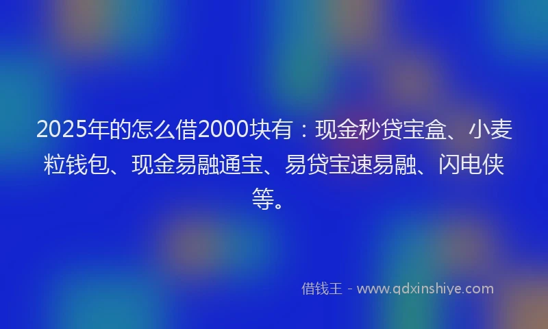 2025年的怎么借2000块有：现金秒贷宝盒、小麦粒钱包、现金易融通宝、易贷宝速易融、闪电侠等。