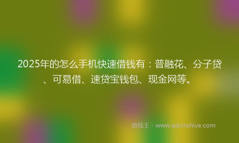 2025年的怎么手机快速借钱有：普融花、分子贷、可易借、速贷宝钱包、现金网等。
