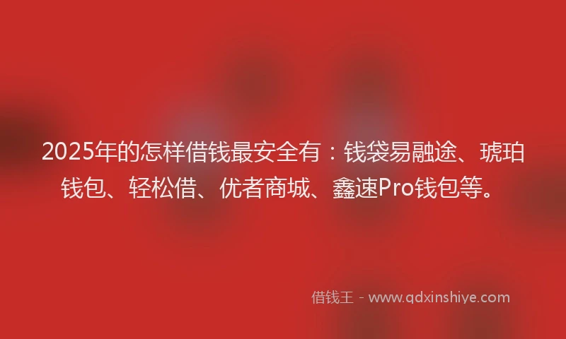 2025年的怎样借钱最安全有：钱袋易融途、琥珀钱包、轻松借、优者商城、鑫速Pro钱包等。