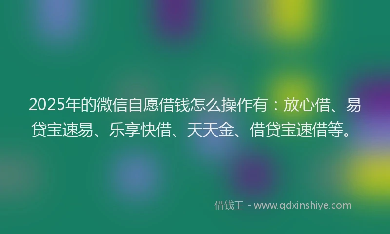 2025年的微信自愿借钱怎么操作有：放心借、易贷宝速易、乐享快借、天天金、借贷宝速借等。