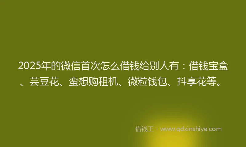 2025年的微信首次怎么借钱给别人有：借钱宝盒、芸豆花、蛮想购租机、微粒钱包、抖享花等。