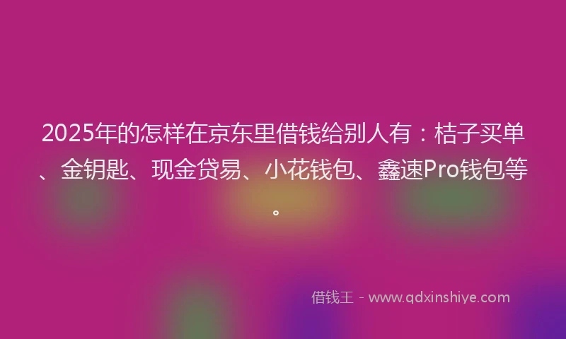 2025年的怎样在京东里借钱给别人有：桔子买单、金钥匙、现金贷易、小花钱包、鑫速Pro钱包等。