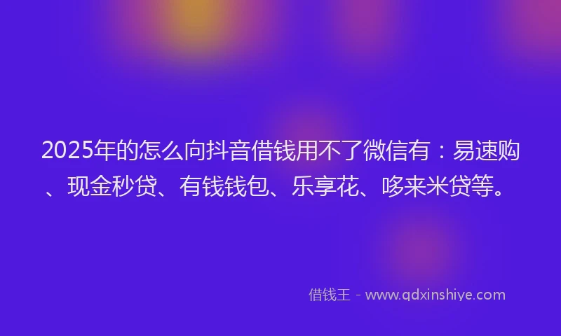 2025年的怎么向抖音借钱用不了微信有：易速购、现金秒贷、有钱钱包、乐享花、哆来米贷等。