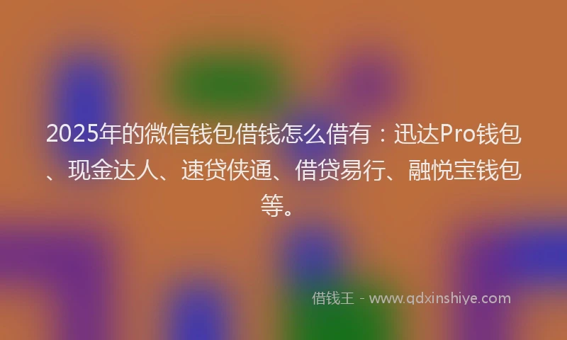 2025年的微信钱包借钱怎么借有：迅达Pro钱包、现金达人、速贷侠通、借贷易行、融悦宝钱包等。