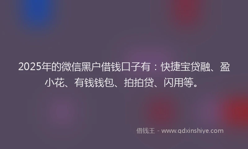 2025年的微信黑户借钱口子有：快捷宝贷融、盈小花、有钱钱包、拍拍贷、闪用等。