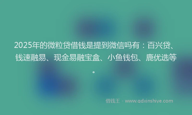 2025年的微粒贷借钱是提到微信吗有：百兴贷、钱速融易、现金易融宝盒、小鱼钱包、鹿优选等。