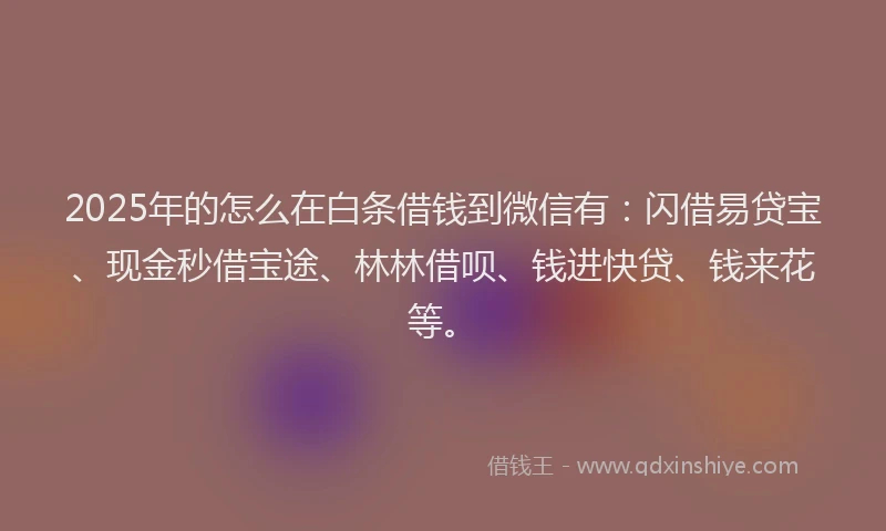 2025年的怎么在白条借钱到微信有：闪借易贷宝、现金秒借宝途、林林借呗、钱进快贷、钱来花等。
