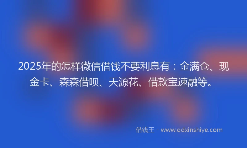 2025年的怎样微信借钱不要利息有：金满仓、现金卡、森森借呗、天源花、借款宝速融等。