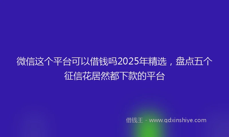微信这个平台可以借钱吗2025年精选，盘点五个征信花居然都下款的平台