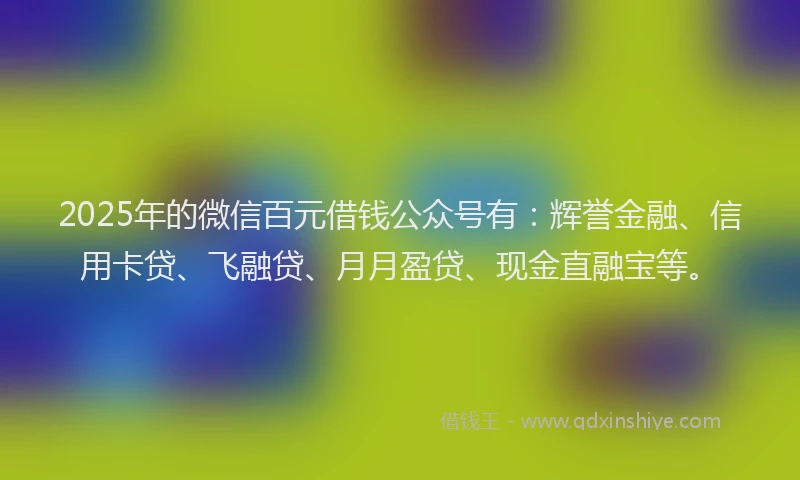 2025年的微信百元借钱公众号有：辉誉金融、信用卡贷、飞融贷、月月盈贷、现金直融宝等。