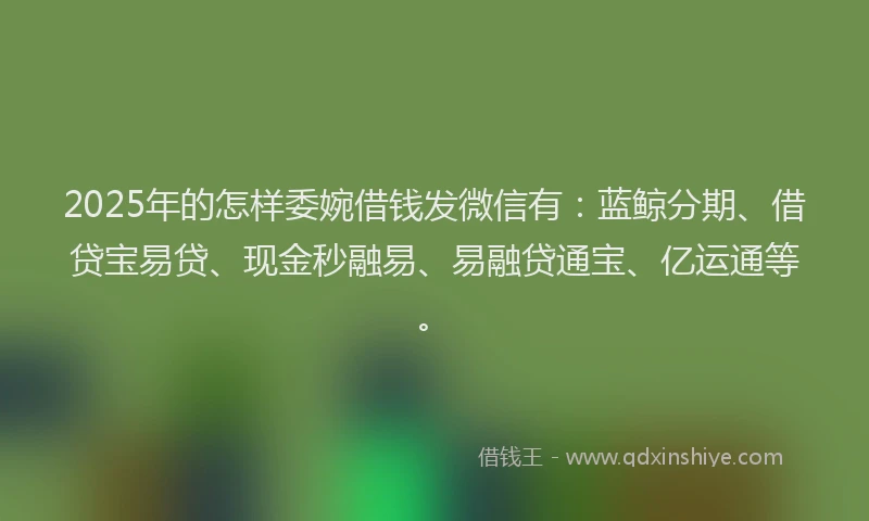 2025年的怎样委婉借钱发微信有：蓝鲸分期、借贷宝易贷、现金秒融易、易融贷通宝、亿运通等。