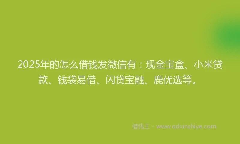 2025年的怎么借钱发微信有：现金宝盒、小米贷款、钱袋易借、闪贷宝融、鹿优选等。