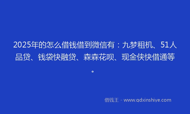 2025年的怎么借钱借到微信有：九梦租机、51人品贷、钱袋快融贷、森森花呗、现金侠快借通等。