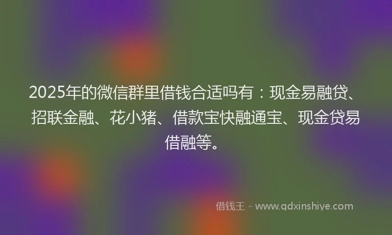 2025年的微信群里借钱合适吗有：现金易融贷、招联金融、花小猪、借款宝快融通宝、现金贷易借融等。
