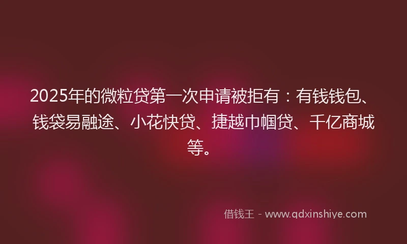 2025年的微粒贷第一次申请被拒有：有钱钱包、钱袋易融途、小花快贷、捷越巾帼贷、千亿商城等。