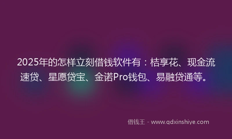 2025年的怎样立刻借钱软件有：桔享花、现金流速贷、星愿贷宝、金诺Pro钱包、易融贷通等。