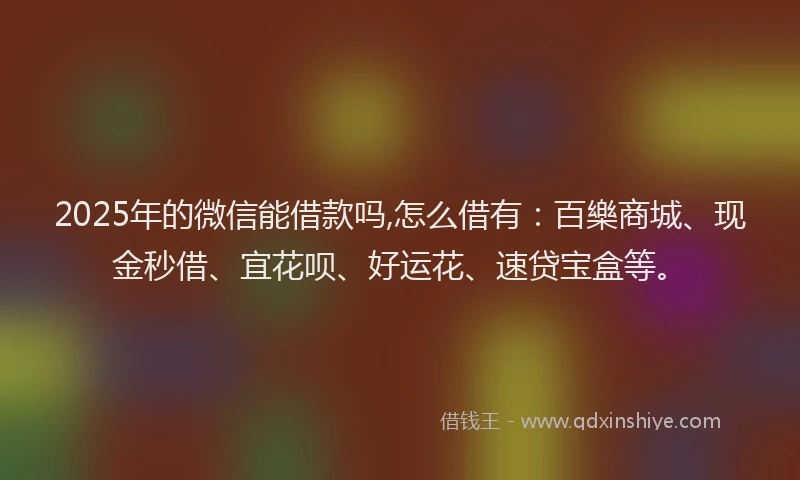 2025年的微信能借款吗,怎么借有：百樂商城、现金秒借、宜花呗、好运花、速贷宝盒等。