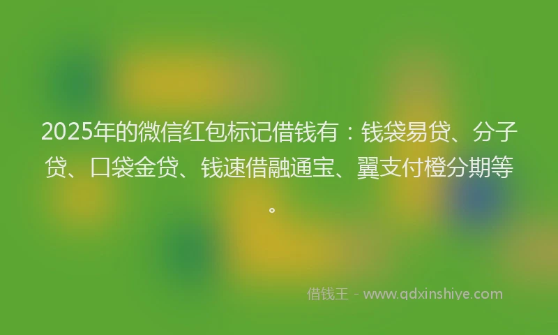 2025年的微信红包标记借钱有：钱袋易贷、分子贷、口袋金贷、钱速借融通宝、翼支付橙分期等。