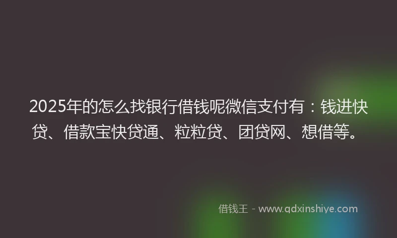 2025年的怎么找银行借钱呢微信支付有：钱进快贷、借款宝快贷通、粒粒贷、团贷网、想借等。