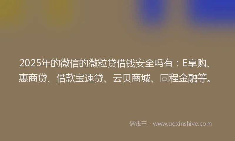 2025年的微信的微粒贷借钱安全吗有：E享购、惠商贷、借款宝速贷、云贝商城、同程金融等。