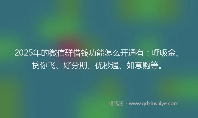 2025年的微信群借钱功能怎么开通有：呼吸金、贷你飞、好分期、优秒通、如意购等。
