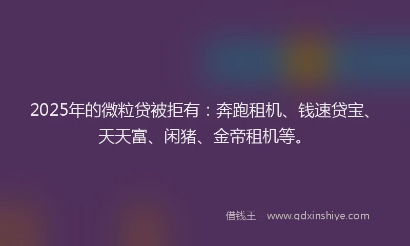 2025年的微粒贷被拒有：奔跑租机、钱速贷宝、天天富、闲猪、金帝租机等。