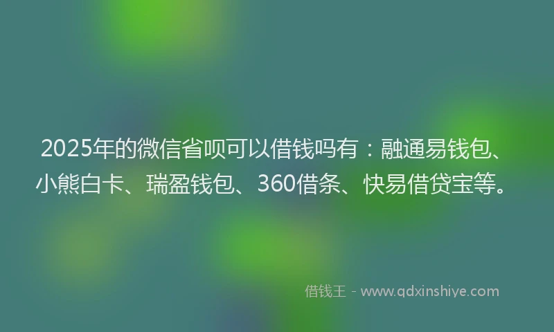 2025年的微信省呗可以借钱吗有：融通易钱包、小熊白卡、瑞盈钱包、360借条、快易借贷宝等。
