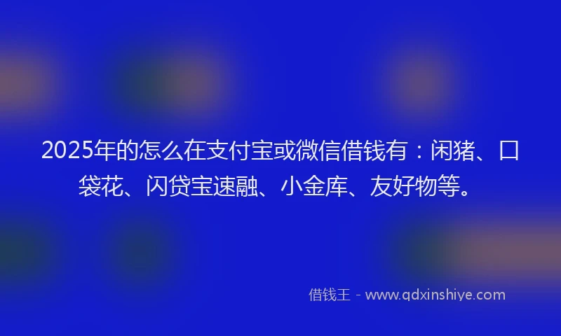 2025年的怎么在支付宝或微信借钱有：闲猪、口袋花、闪贷宝速融、小金库、友好物等。