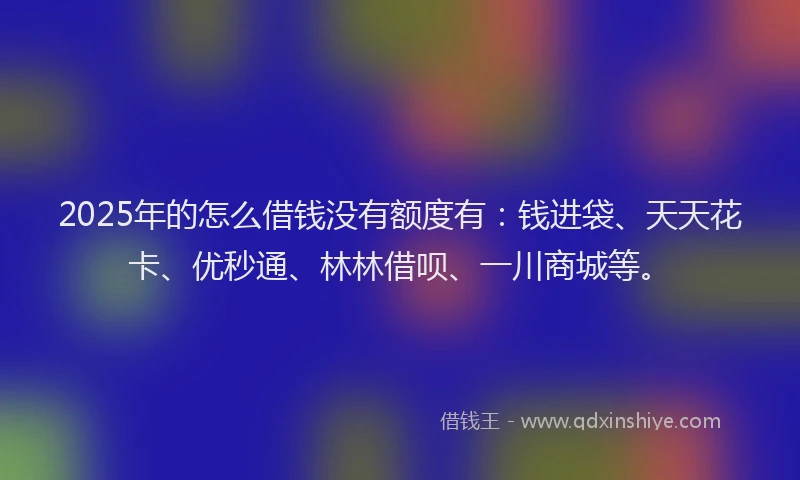 2025年的怎么借钱没有额度有：钱进袋、天天花卡、优秒通、林林借呗、一川商城等。