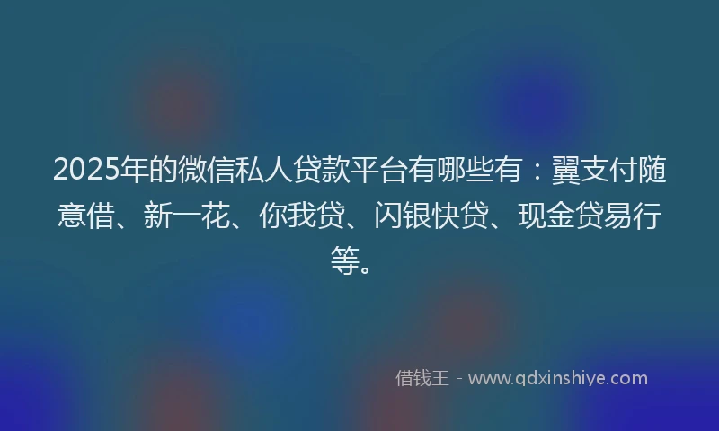 2025年的微信私人贷款平台有哪些有：翼支付随意借、新一花、你我贷、闪银快贷、现金贷易行等。