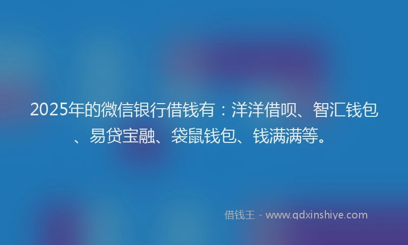 2025年的微信银行借钱有：洋洋借呗、智汇钱包、易贷宝融、袋鼠钱包、钱满满等。