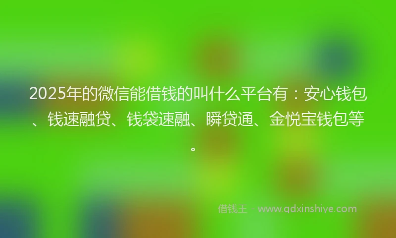 2025年的微信能借钱的叫什么平台有：安心钱包、钱速融贷、钱袋速融、瞬贷通、金悦宝钱包等。