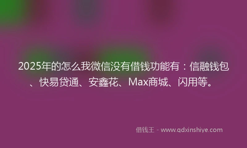 2025年的怎么我微信没有借钱功能有：信融钱包、快易贷通、安鑫花、Max商城、闪用等。
