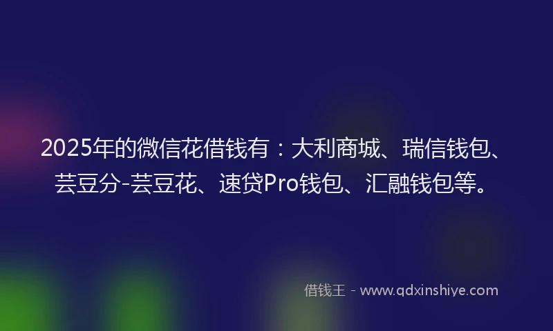 2025年的微信花借钱有：大利商城、瑞信钱包、芸豆分-芸豆花、速贷Pro钱包、汇融钱包等。