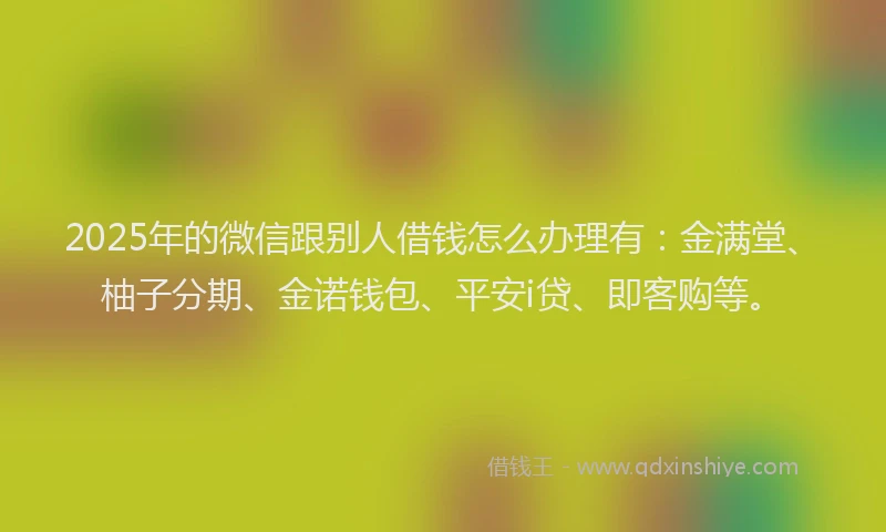 2025年的微信跟别人借钱怎么办理有：金满堂、柚子分期、金诺钱包、平安i贷、即客购等。