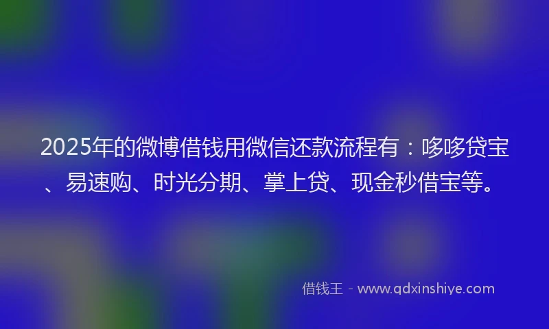 2025年的微博借钱用微信还款流程有：哆哆贷宝、易速购、时光分期、掌上贷、现金秒借宝等。