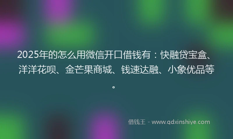 2025年的怎么用微信开口借钱有：快融贷宝盒、洋洋花呗、金芒果商城、钱速达融、小象优品等。