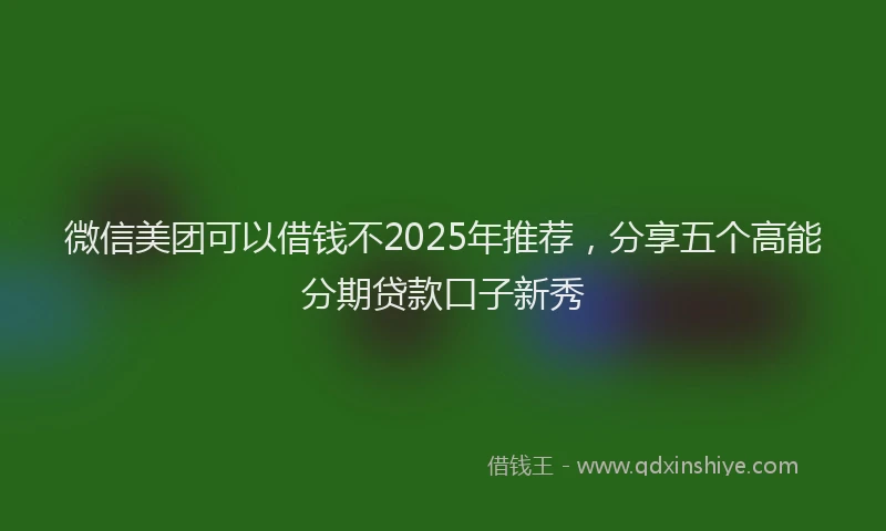 微信美团可以借钱不2025年推荐，分享五个高能分期贷款口子新秀