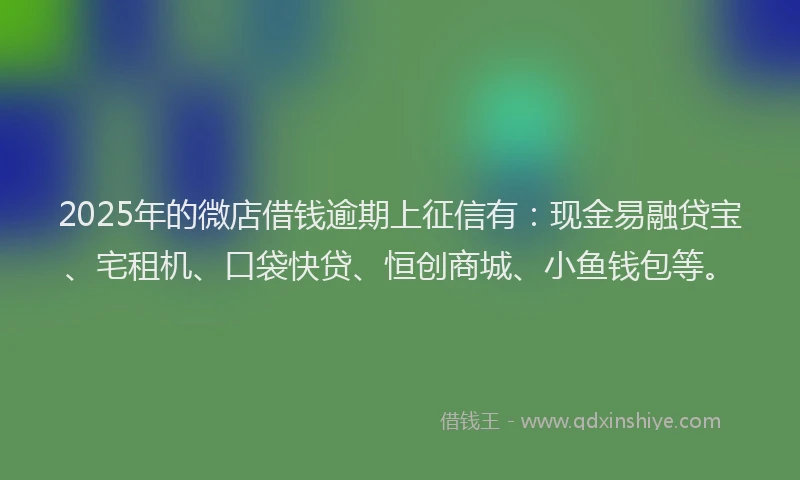 2025年的微店借钱逾期上征信有：现金易融贷宝、宅租机、口袋快贷、恒创商城、小鱼钱包等。