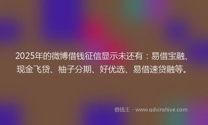 2025年的微博借钱征信显示未还有：易借宝融、现金飞贷、柚子分期、好优选、易借速贷融等。